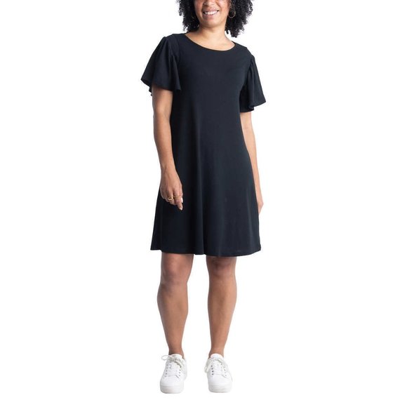 NWT Ecothreads Women's Flutter Sleeve Ribbed Sundress Black Size XS $60 8D048 - Picture 1 of 5